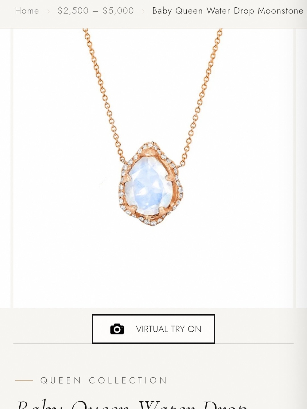 Logan Hollowell Baby Queen Water Drop Moonstone Necklace in Rose Gold